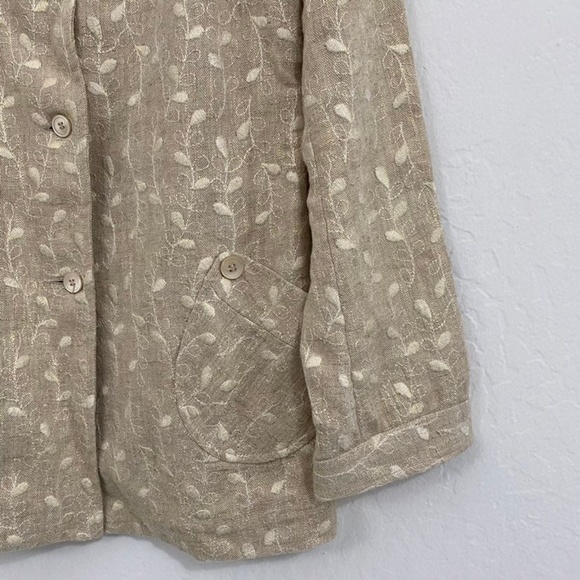 Bernard Zins Women's 8 Khaki Metallic Floral Embroidered Linen Jacket Button up - Picture 4 of 9